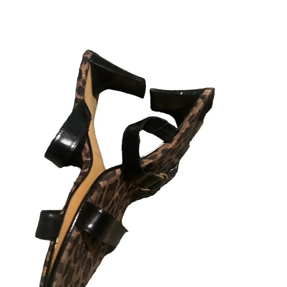 Nine West size 8.5 medium leopard sandals with low heel excellent  condition